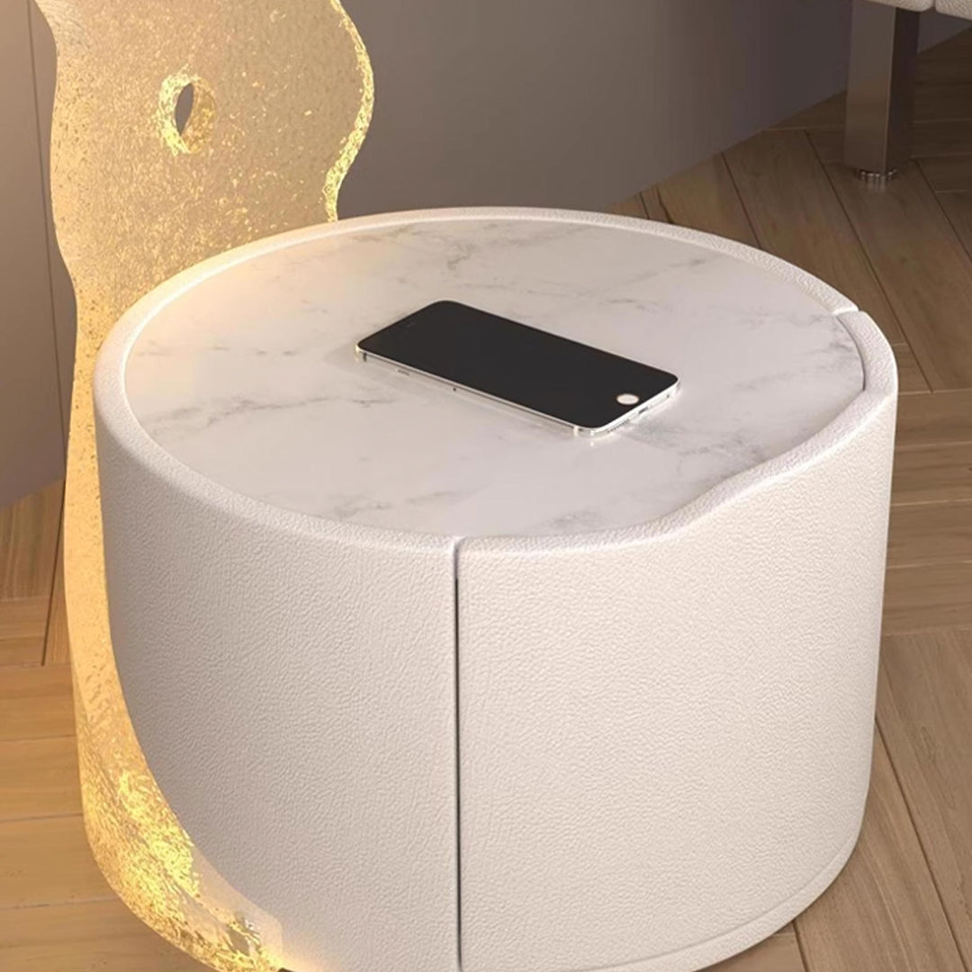 Hutton Round Bedside Table With Storage & Light Strip