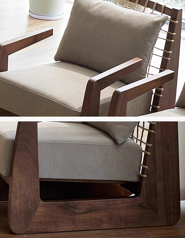 Delaney Retro Armchair, Solid Wood & Rattan