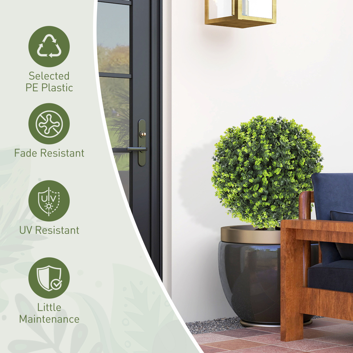 HOMCOM Set of 2 40cm Artificial Boxwood Topiary Ball Bush for Indoor Outdoor