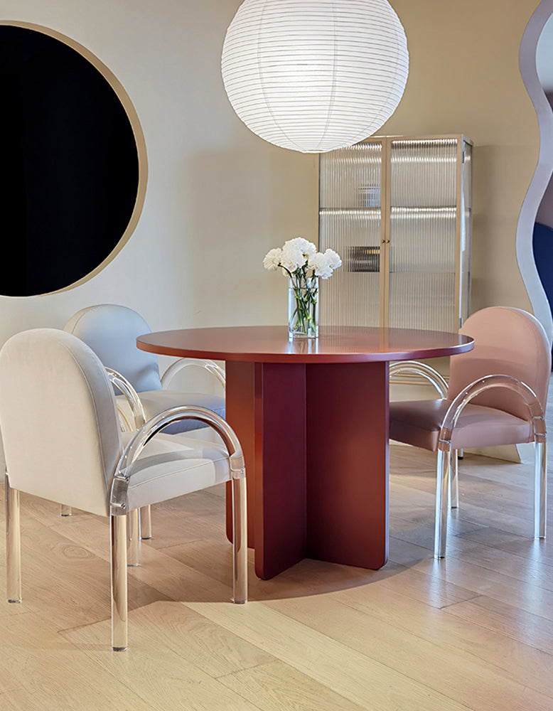 Yadav Glass Top Dining Table, Round Accent Table