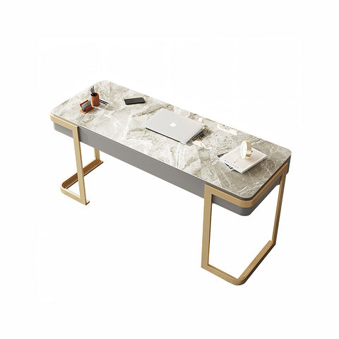 Leila Home Office Desk With Drawers, Grey & Gold