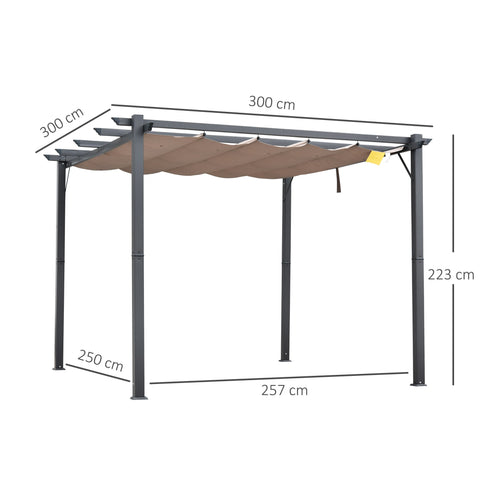 Outsunny 3 x 3(m) Aluminium Pergola Canopy Gazebo Awning Outdoor Garden Sun Shade Shelter Marquee Party BBQ, Brown