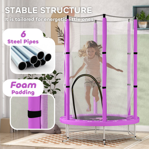 AIYAPLAY 4.6ft Toddler Trampoline w/ Safety Enclosure Net, for Indoor Outdoor Use, Ages 3-6 Years, Purple