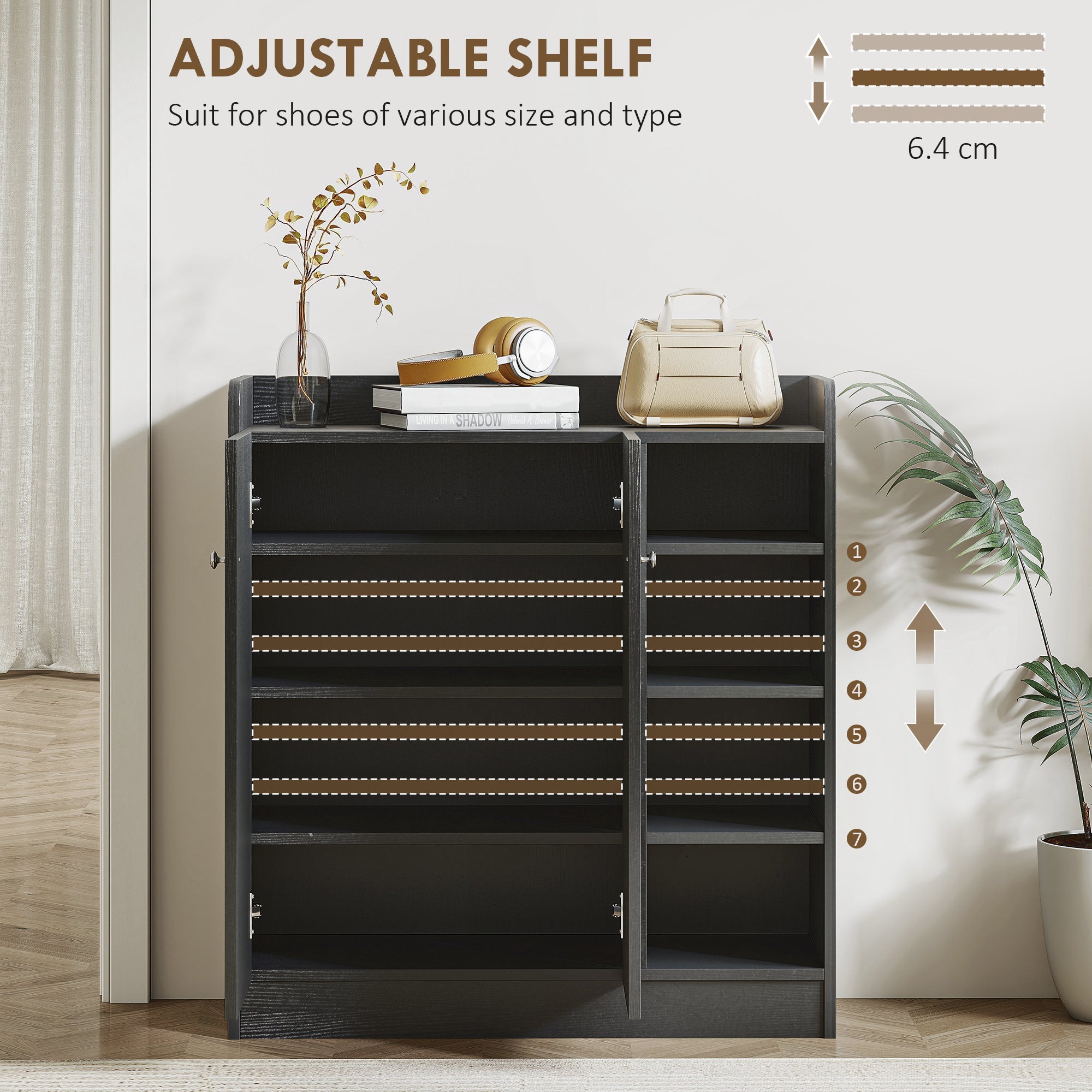 HOMCOM Shoe Storage Cabinet with Adjustable Shelves - Black