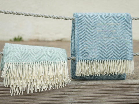 Honeycomb Pure New Wool Throw - Petrol Blue