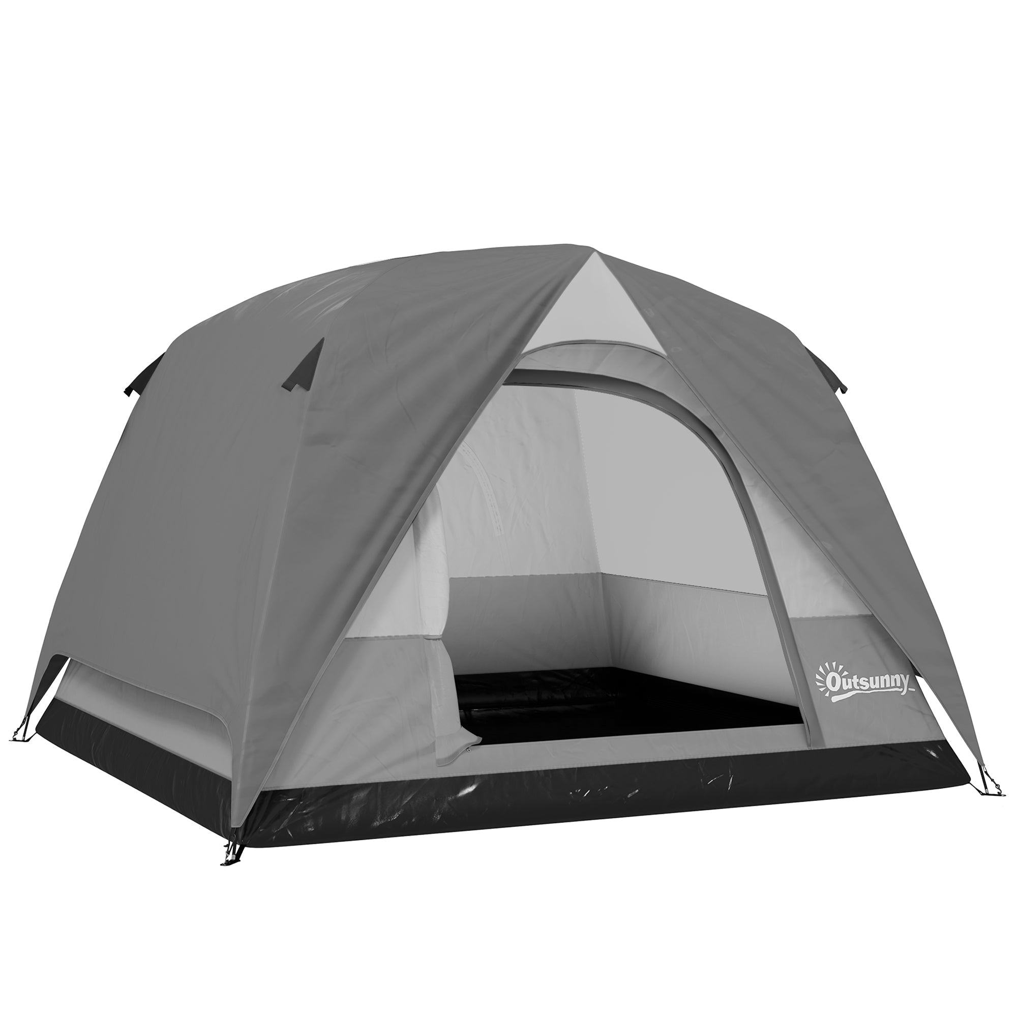 Outsunny 3-4 Person Camping Tent, Easy Set Up 3-4 Man Tent w/ Sewn-in Groundsheet, Waterproof Dome Tent w/ Mesh Windows, Grey