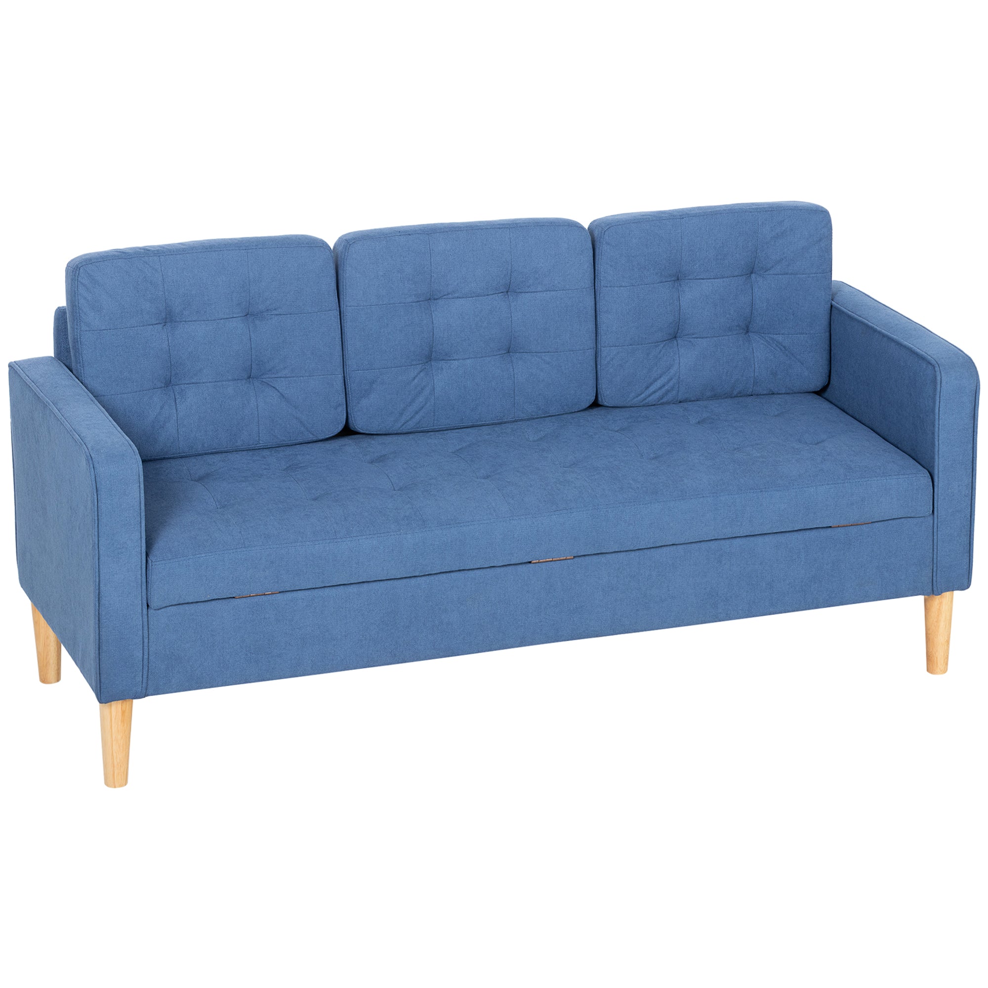 HOMCOM 3 Seater Sofa, 169cm Couch with Hidden Storage, Wood Legs, Blue