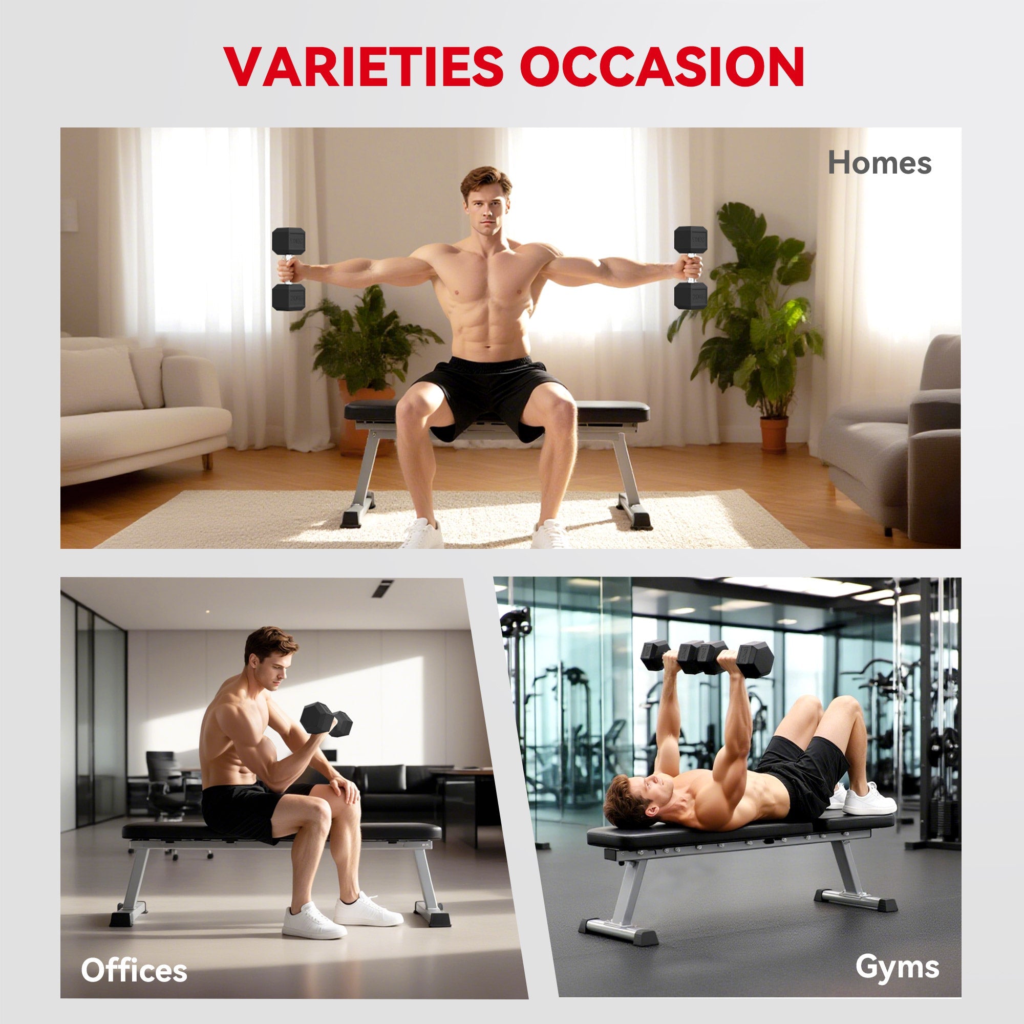 HOMCOM 2x20KG Rubber Hex Dumbbell Portable Hand Weights Dumbbell Home Gym