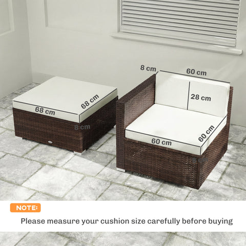 Outsunny 7-Piece Patio Furniture Cushions, Outdoor Loveseat Cushion with Removable Covers for Rattan Furniture, 60x60 cm, Cream