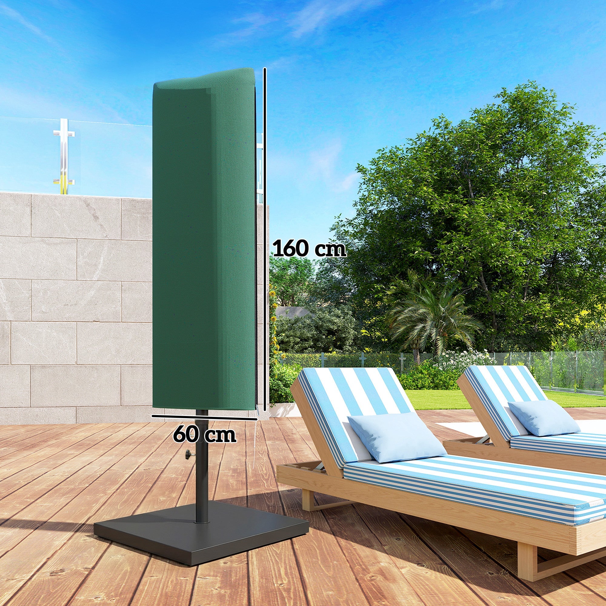 Outsunny Garden Parasol Cover, Outdoor Patio Umbrella Protector Weatherproof Garden Patio for 2-4.6m Parasol, Dark Green