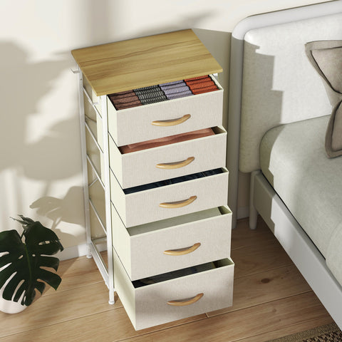 HOMCOM Chest of Five Fabric Drawers - Beige