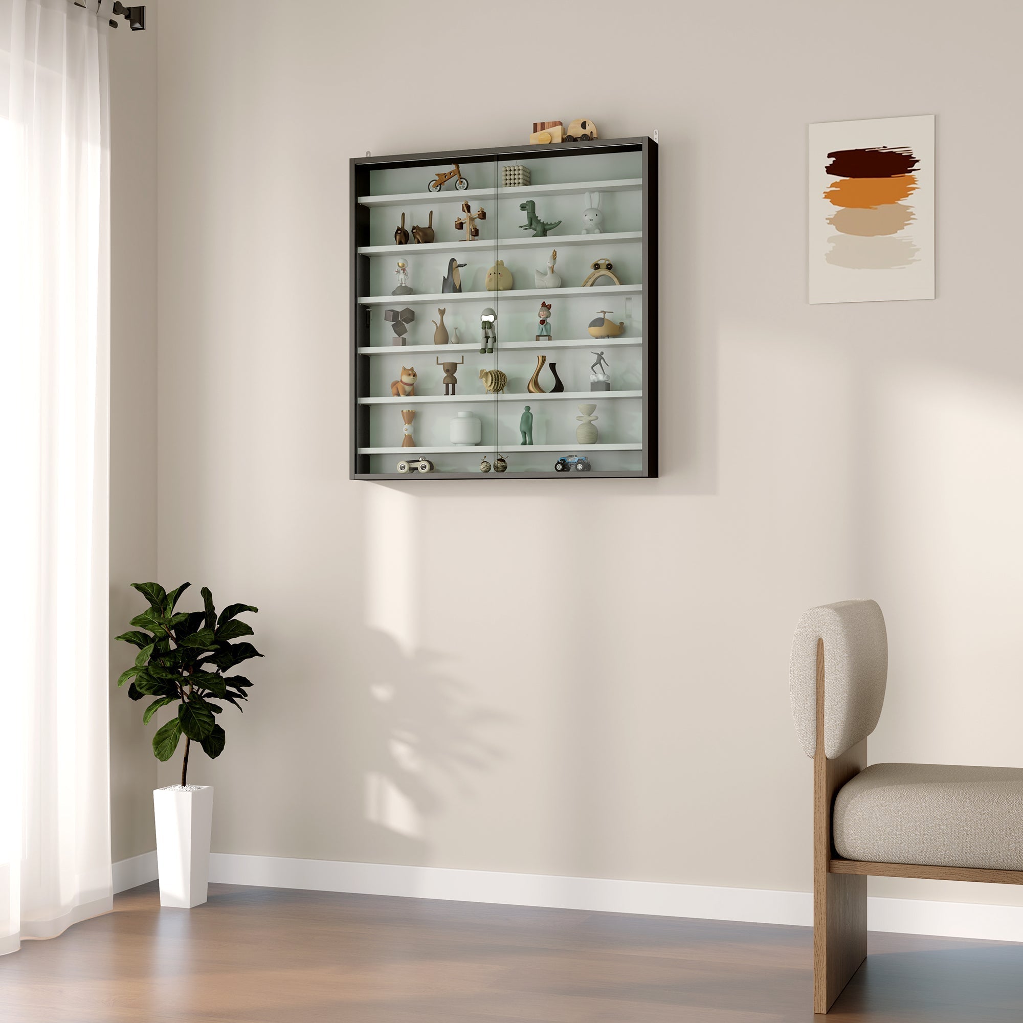 HOMCOM Six Shelf Display Cabinet, with Glass Doors - Black and White