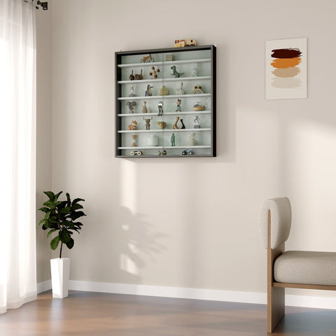 HOMCOM Six Shelf Display Cabinet, with Glass Doors - Black and White