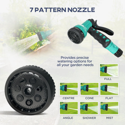 Outsunny Retractable Hose Reel Wall Mounted, 20+2m Garden Hose Pipe Reel with Lock, Auto Rewind, 7 in 1 Spray Nozzle, Includes Wall Fixings, 180\'c2\'b0 Swivel, Outdoor Watering, Light Grey