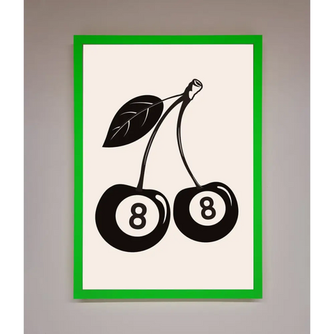 8 Ball Cherries Framed Wall Art - A3 (29.7 x 42 cm) / Neon Dark Green - Framed Print