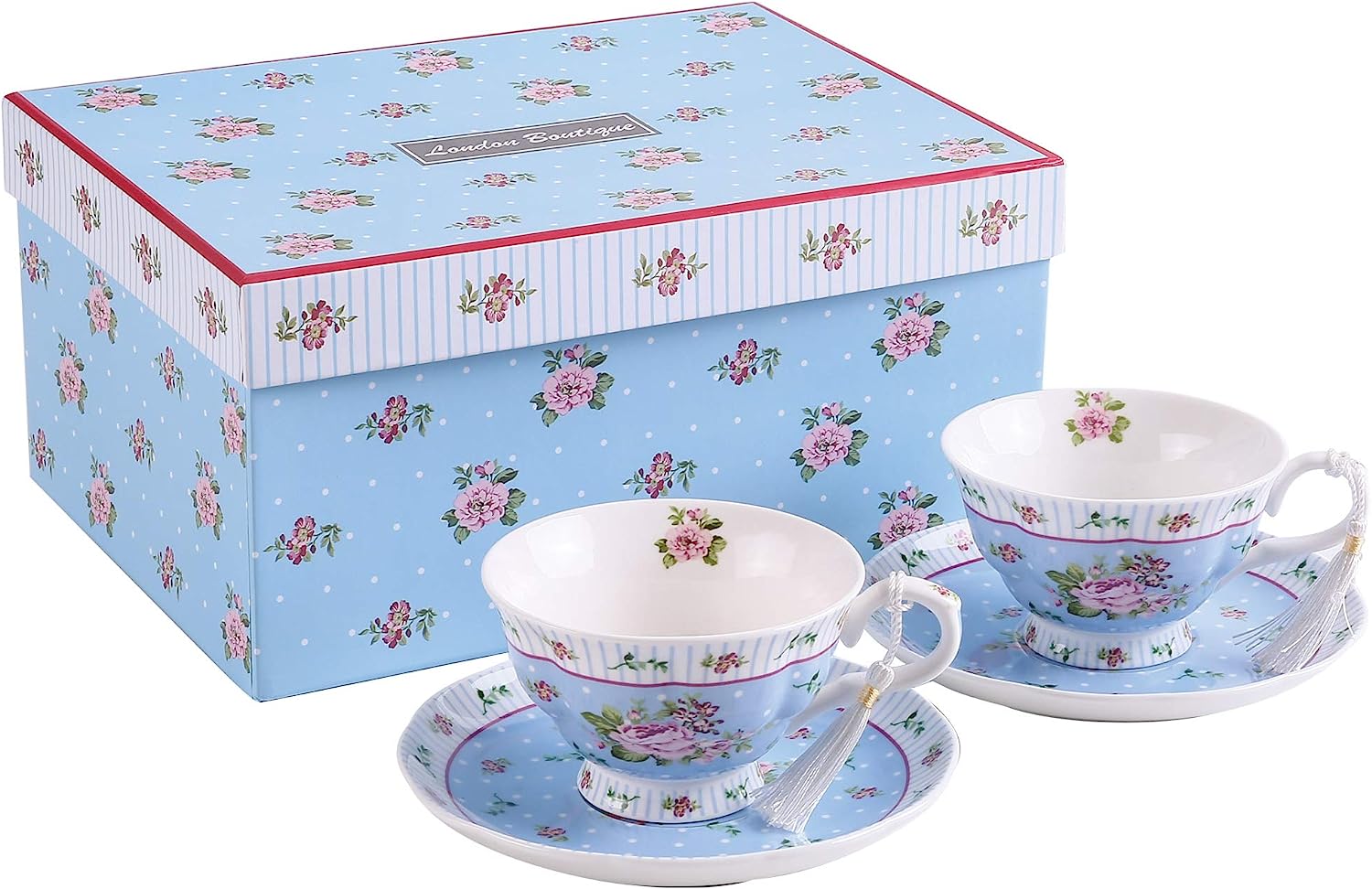 Gift For Mum/ Dad Coronation Family Party Set Special 3 Tier Cake Stand Teapot Milk Jug 2 Cups 2 Saucers (Blue Rose)