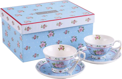 Gift For Mum/ Dad Coronation Family Party Set Special 3 Tier Cake Stand Teapot Milk Jug 2 Cups 2 Saucers (Blue Rose)