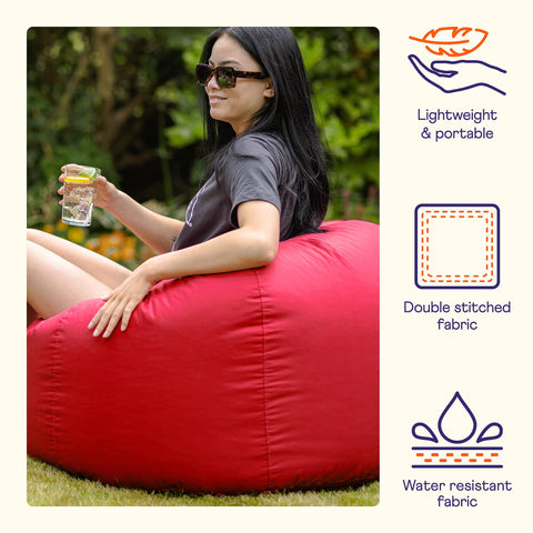 Bean Bag Bazaar Outdoor Bean Bag, Red, Water Resistant Fabric, Large Beanbag with Filling Included, Floor Chair, Garden Chair, Outdoor Seating, Garden