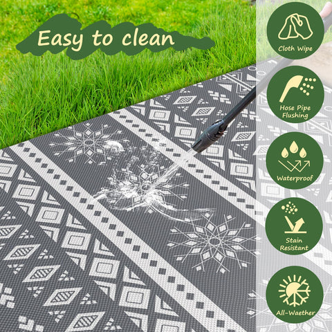 MOKANI Outdoor Rug for Patio Waterproof, Reversible Garden Rugs 150x240 cm, Large Plastic Carpet, Lightweight Foldable Boho Area Mats, UV Resistant