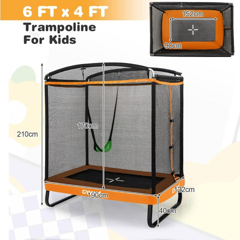 6 Feet Kids Trampoline with Swing and Enclosure Safety Net-Blue