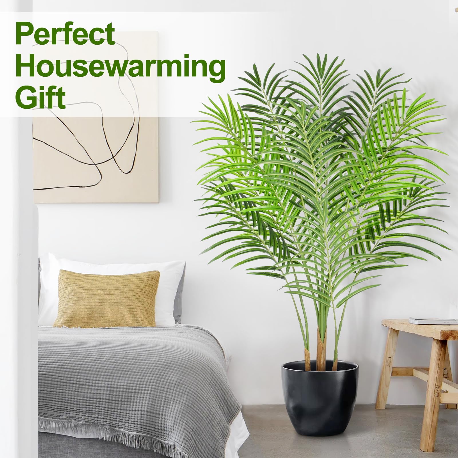 Keeplush Artificial Palm Tree 120cm Tall Fake Palm Tree Indoor Decor with 13 Trunks and Real Bark Design Faux Tropical Areca Palm Silk Floor Plant in