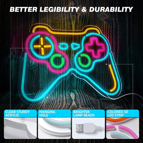 Eufrozy Dimmable Game Neon Sign, Acrylic Gaming LED Neon Light Sign, Bedroom Wall Decor Lights Powered by USB with Switch, for Kids, Boys, Gamers,
