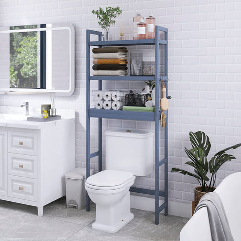SMIBUY Bathroom Storage Shelf, Bamboo Over-The-Toilet Organizer Rack, Freestanding Toilet Space Saver with 3-Tier Adjustable Shelves (Grey)