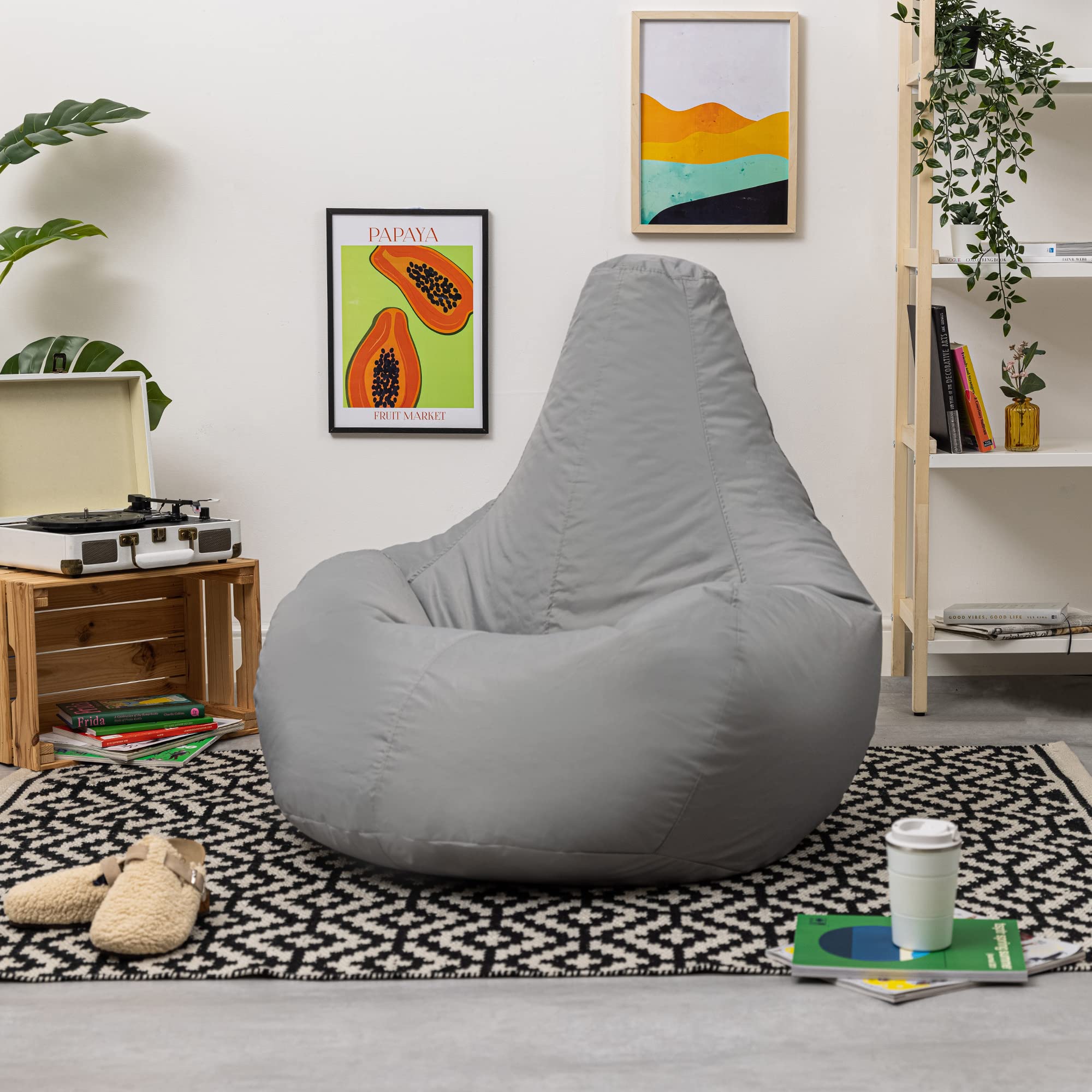 Bean Bag Bazaar Recliner Gaming Bean Bag Chair, Grey, Indoor Outdoor Water Resistant Fabric, Large Beanbag with Filling Included, Gaming Chair,