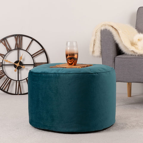 icon Milano Velvet Bean Bag Pouffe, Teal Green, Large Pouffe Footstool with Filling Included, Footrest, Bedroom, Living Room, Living Room Furniture