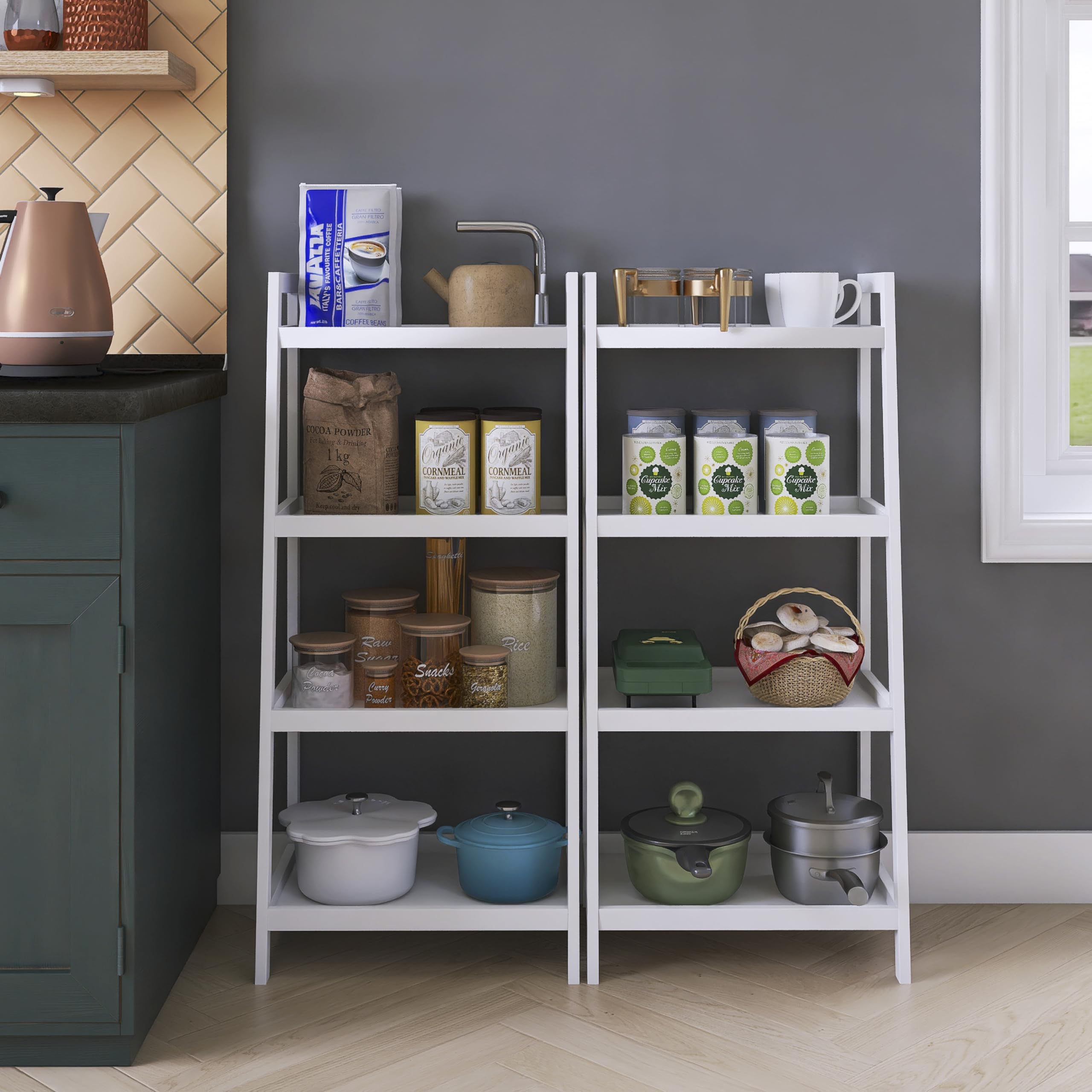 SMIBUY Ladder Shelf, 4 Tier Bamboo Bookshelf, Bathroom Storage Organizer Plant Display Stand, Freestanding Open Shelving Unit with Handles for Home