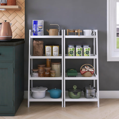 SMIBUY Ladder Shelf, 4 Tier Bamboo Bookshelf, Bathroom Storage Organizer Plant Display Stand, Freestanding Open Shelving Unit with Handles for Home