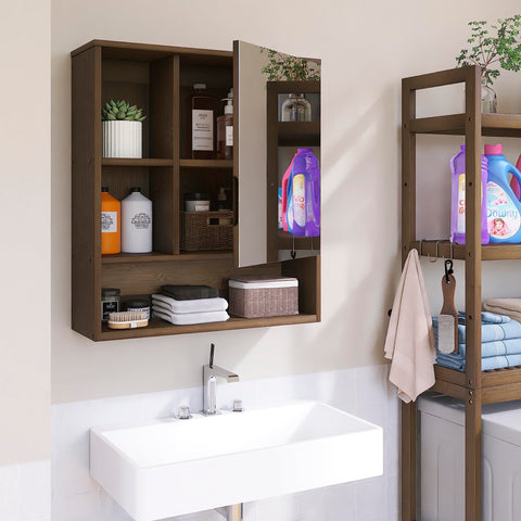 SMIBUY Bathroom Mirror Cabinet Wall Mounted, Bamboo Space Saver Medicine Cabinet, Wall Hanging Over Toilet Storage Cabinet with Mirror Door and