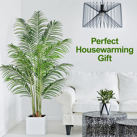 Keeplush 180cm Artificial Palm Tree Indoor Plant Tall Fake Tropical Paradise Palm Tree in Pot with Real Bark Design Faux Areca Palm Tree for Home