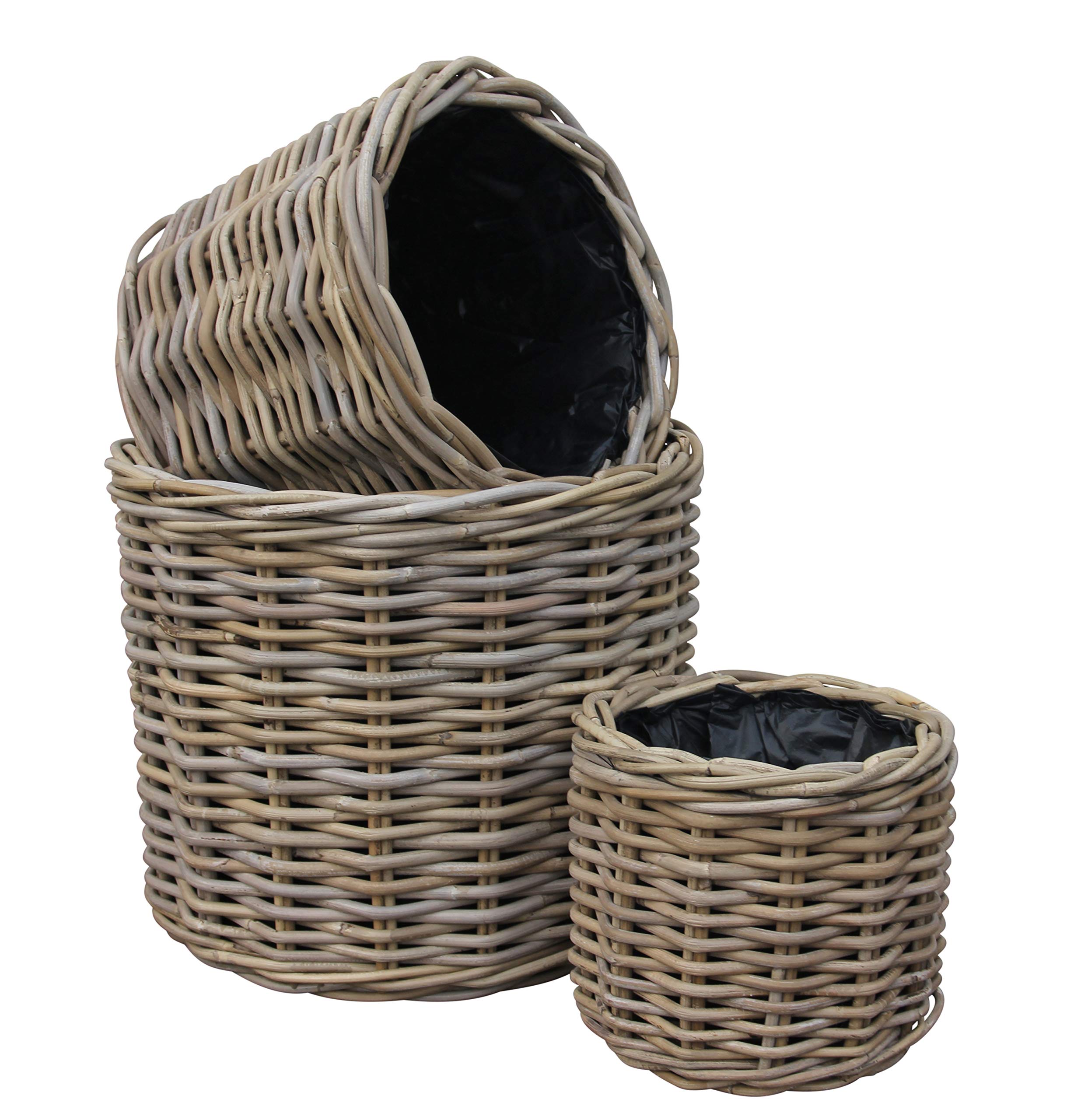 Round Baskets/Planters, Plastic Lined, Excellent Quality, Very Strong Kuba Rattan (Large)