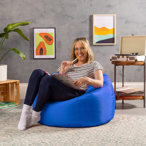 Bean Bag Bazaar Outdoor Bean Bag, Blue, Water Resistant Fabric, Large Beanbag with Filling Included, Floor Chair, Garden Chair, Outdoor Seating,