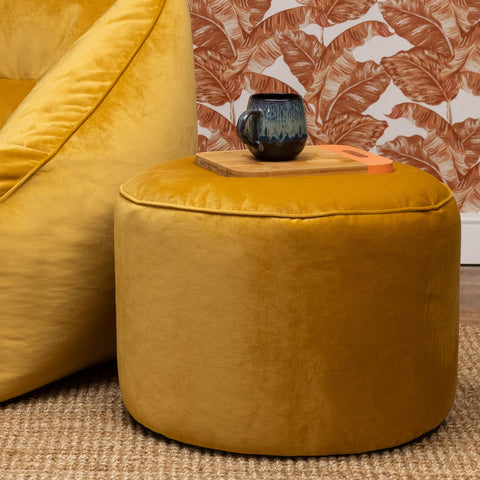 icon Milano Velvet Bean Bag Pouffe, Ochre Yellow, Large Pouffe Footstool with Filling Included, Footrest, Bedroom, Living Room, Living Room Furniture