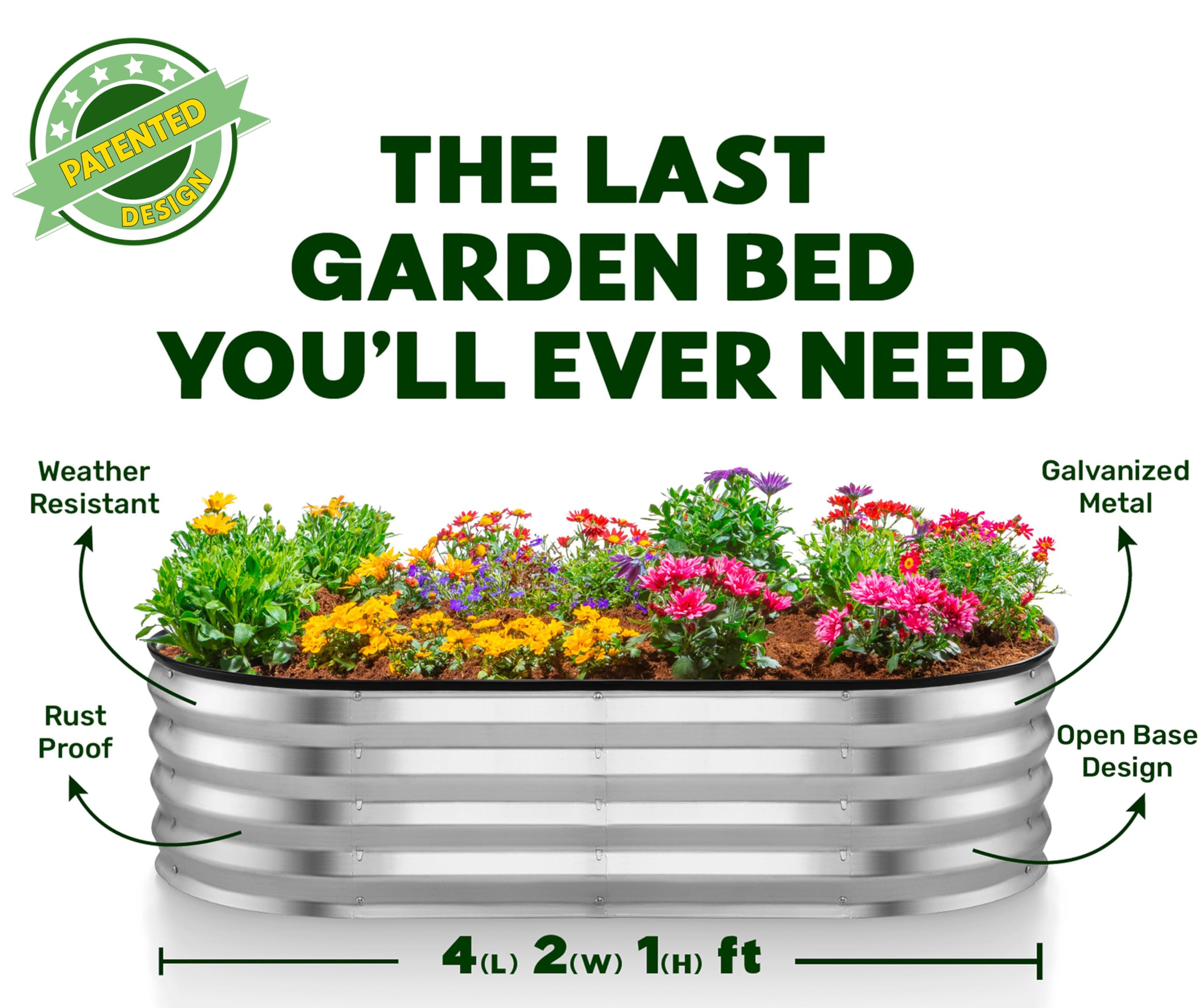 Galvanized Metal Raised Garden Bed for Outdoor Gardening 4?2?1 ft // Easy-to-Assemble Garden Bed Kit for Vegetables and Plants // Sturdy Steel Raised