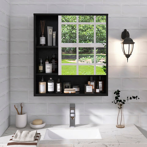 SMIBUY Bathroom Mirror Cabinet Wall Mounted, Bamboo Space Saver Medicine Cabinet, Wall Hanging Over Toilet Storage Cabinet with Mirror Door and