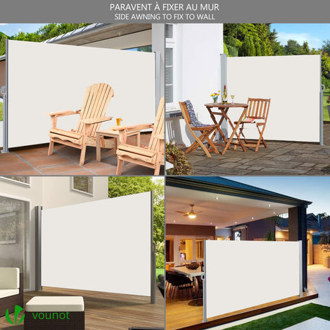 VOUNOT? Side Awning Retractable, Outdoor Privacy Screen for Garden, Balcony, Terrace, 180 x 300 cm, Beige