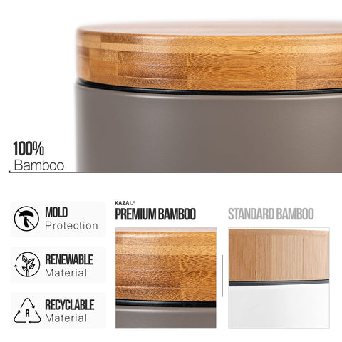 Kazai. 5L Designer Bathroom Bin | Superior Bamboo | Soft Closing | Anti-Finger | Taupe (Dark)