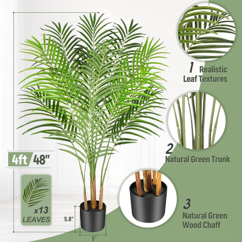 Keeplush Artificial Palm Tree 120cm Tall Fake Palm Tree Indoor Decor with 13 Trunks and Real Bark Design Faux Tropical Areca Palm Silk Floor Plant in
