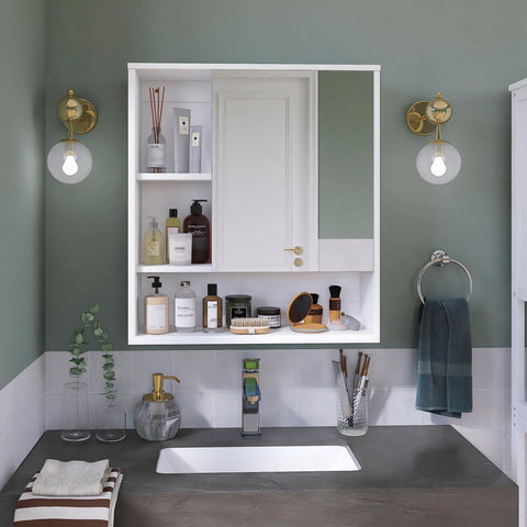 SMIBUY Bathroom Mirror Cabinet Wall Mounted, Bamboo Space Saver Medicine Cabinet, Wall Hanging Over Toilet Storage Cabinet with Mirror Door and