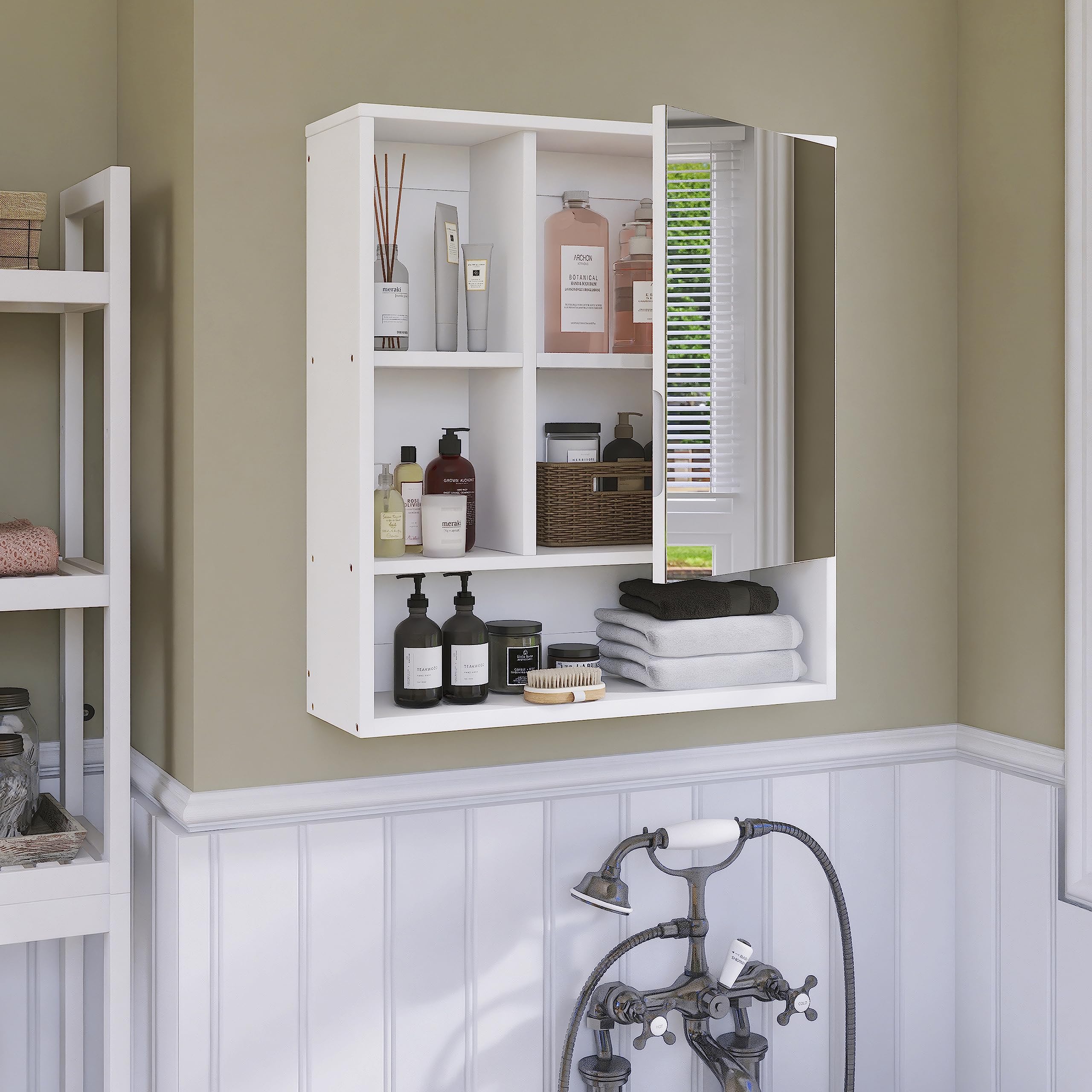 SMIBUY Bathroom Mirror Cabinet Wall Mounted, Bamboo Space Saver Medicine Cabinet, Wall Hanging Over Toilet Storage Cabinet with Mirror Door and