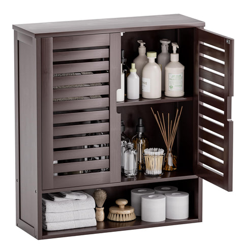 SMIBUY Bathroom Cabinet Wall Mounted, Bamboo Over-The-Toilet Storage Organizer, Space Saver Medicine Cabinet with 2 Door and Adjustable Shelves
