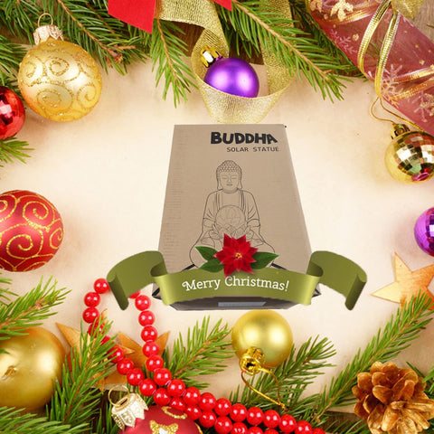 Goodeco Meditating Buddha Ornament with Solar Light,Zen Solar Garden Buddha Statue with Cracked glass ball sculpture-Indoor/Outdoor Decor Gifts for