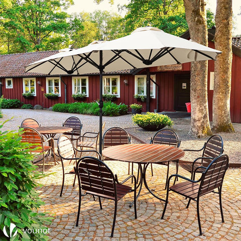 VOUNOT? 3m Double Garden Parasol, Extra Large Rectangular Patio Table Umbrella, with Crank Handle, Protective Cover, UV 50+, Beige