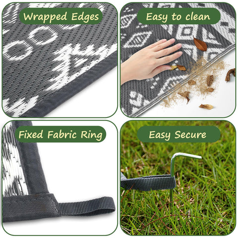 MOKANI Outdoor Rug for Patio Waterproof, Reversible Garden Rugs 150x240 cm, Large Plastic Carpet, Lightweight Foldable Boho Area Mats, UV Resistant