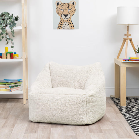 icon Kids Teddy Fleece Bean Bag Chair, Cream, Fluffy Kids Bean Bag Armchair with Filling Included for Girls and Boys, Childrens Chair, Nursery Dcor,