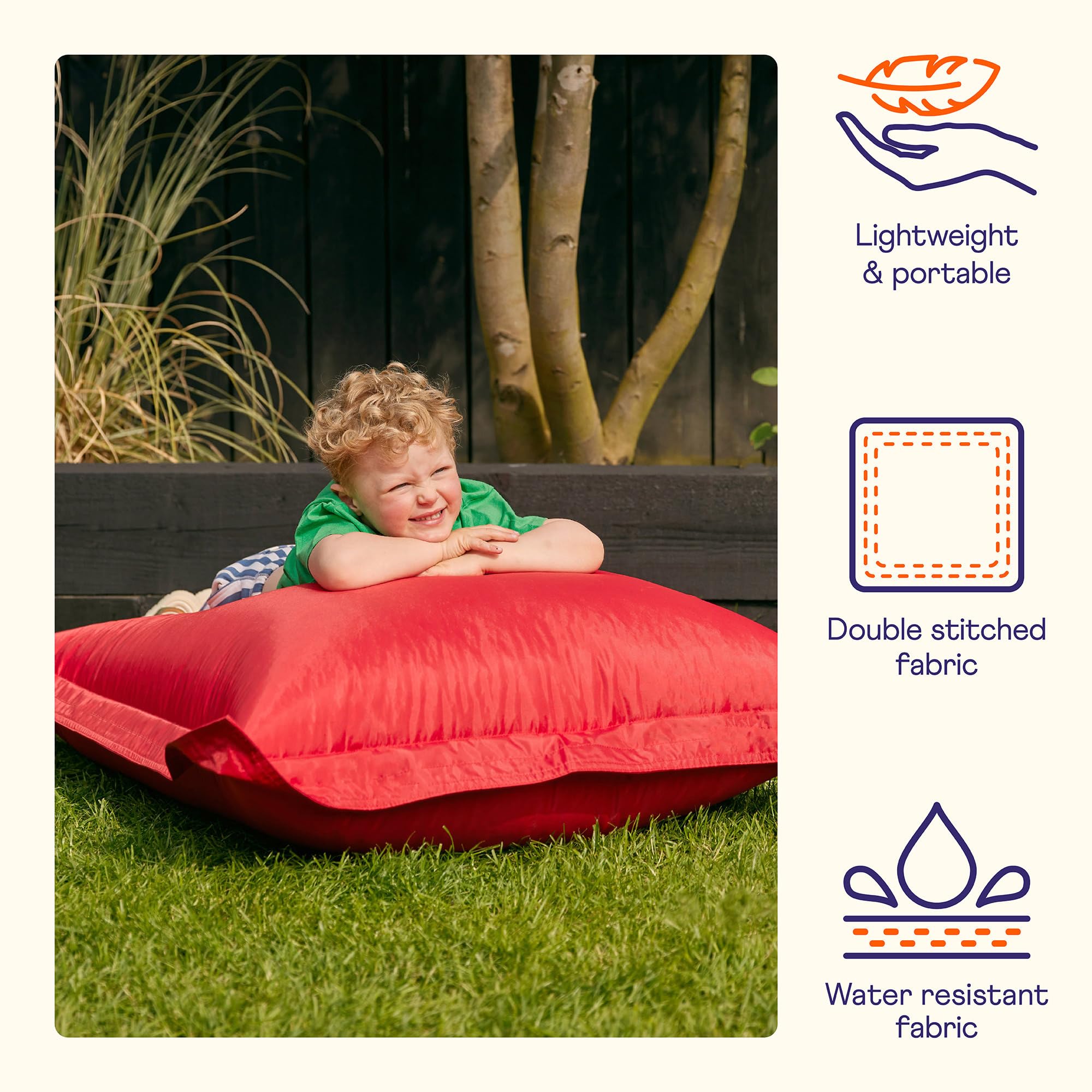 Bean Bag Bazaar Kids Bean Bag, Red, Indoor Outdoor Water-Resistant Fabric, Beanbag with Filling Included, 120cm x 100cm, Outdoor Floor Cushion, Kids