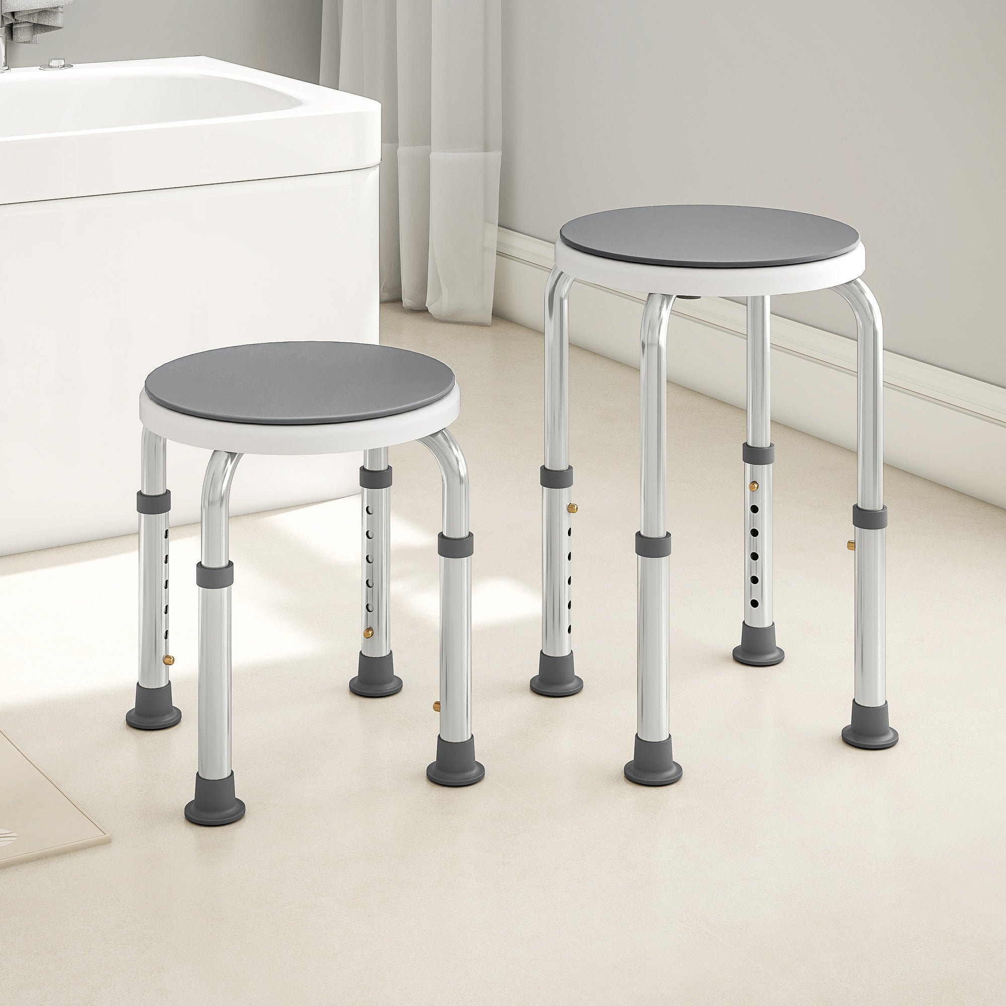 HOMCOM 360° Swivel Shower Chair, Height Adjustable Aluminium Shower Stool with Non-Slip Feet for Disabled, Elderly, Grey